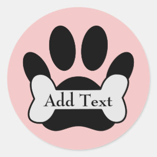 Sticker Rond Empreinte de Patte de Chien Et Os Sur Rose Bébé po