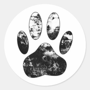 Sticker Rond Empreinte de patte de chien gris noir et blanc