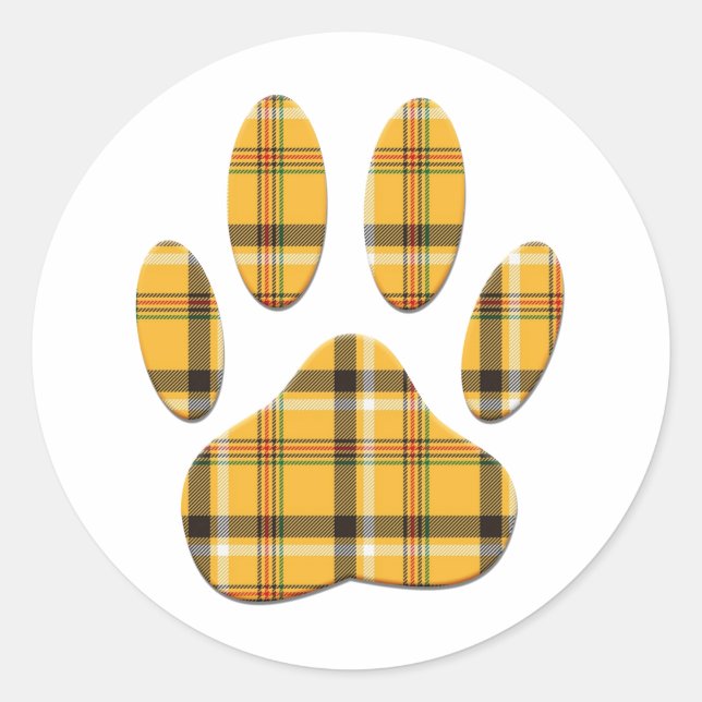 Sticker Rond Empreinte de patte de chien Tartan (Devant)