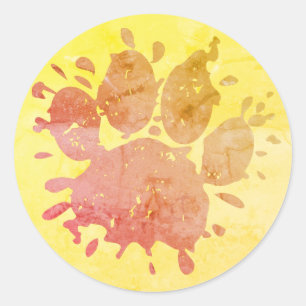 Sticker Rond Empreinte de patte Distressed Paint Splatter Dog