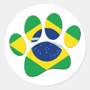 Sticker Rond Empreinte de patte du Drapeau du Brésil