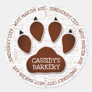 Sticker Rond Empreinte de patte en Brown avec Business Name et 