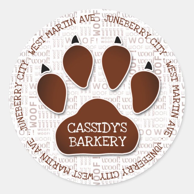 Sticker Rond Empreinte de patte en Brown avec Business Name et  (Devant)
