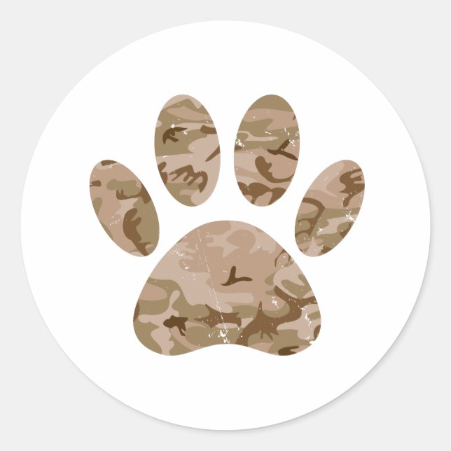 Sticker Rond Empreinte de patte en détresse de Camo Dog du dése (Devant)