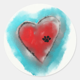 Sticker Rond Empreinte de patte laissé sur un coeur
