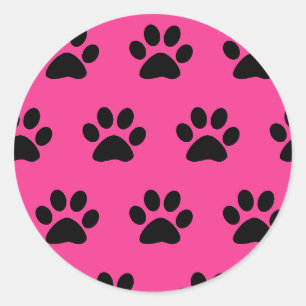 Sticker Rond Empreinte de patte Motif Noir Rose mignon Stylish 