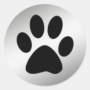 STICKER ROND EMPREINTE DE PATTE NOIR SUR ARGENT