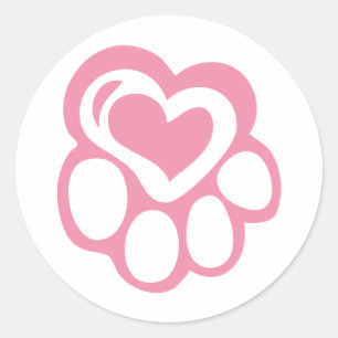 Sticker Rond Empreinte de patte rose avec amour