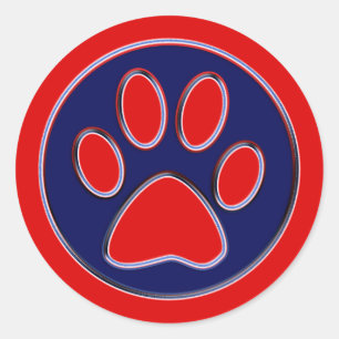 Sticker Rond Empreinte de patte rouge et bleu