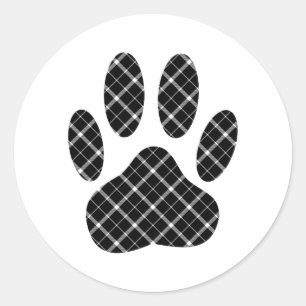 Sticker Rond Empreinte de patte Tartan Noir Et Blanc