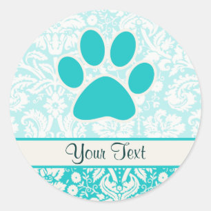 Sticker Rond Empreinte de patte turquoise