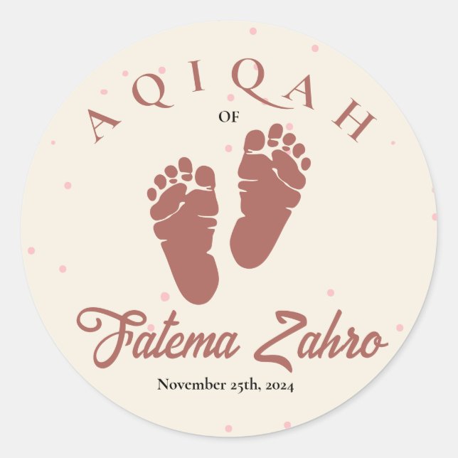 Sticker Rond Empreinte Enfant nouveau-né fille musulmane Aqiqah (Devant)