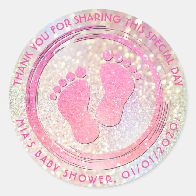 Sticker Rond Empreinte Fille bébé Baby shower brillant Favorise (Devant)