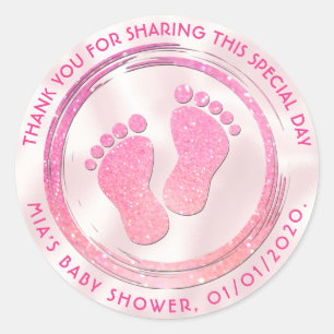 Sticker Rond Empreinte Fille bébé Baby shower brillant Favorise