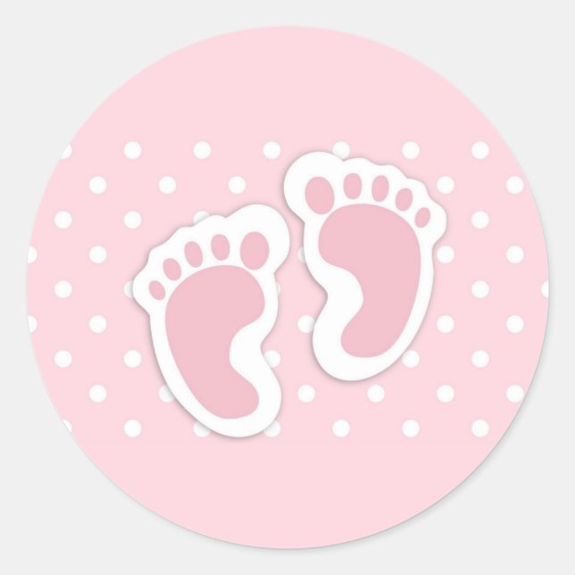 Sticker Rond Empreintes Bébé Rose Cute (Devant)