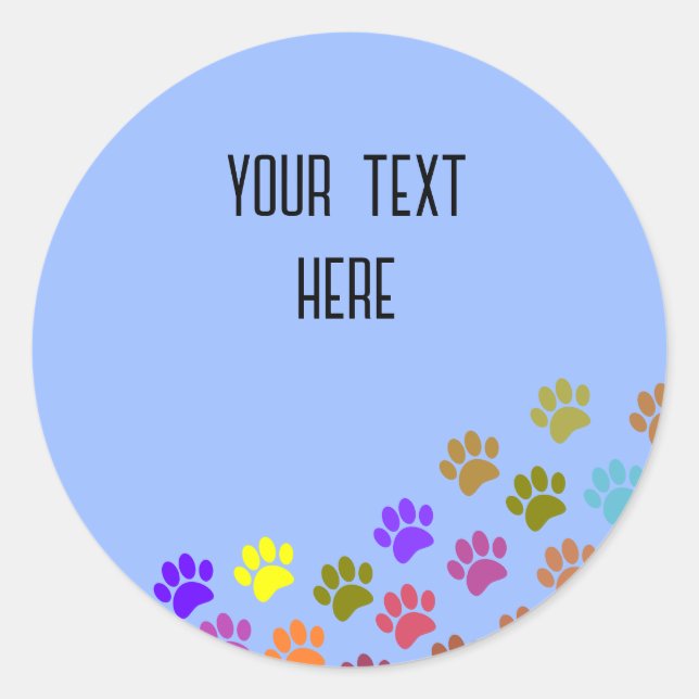 Sticker Rond Empreintes de pattes De Chiot Colorés Avec Texte P (Devant)