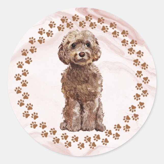 Sticker Rond Empreintes de pattes de Cockapoo et Arrière - plan (Devant)