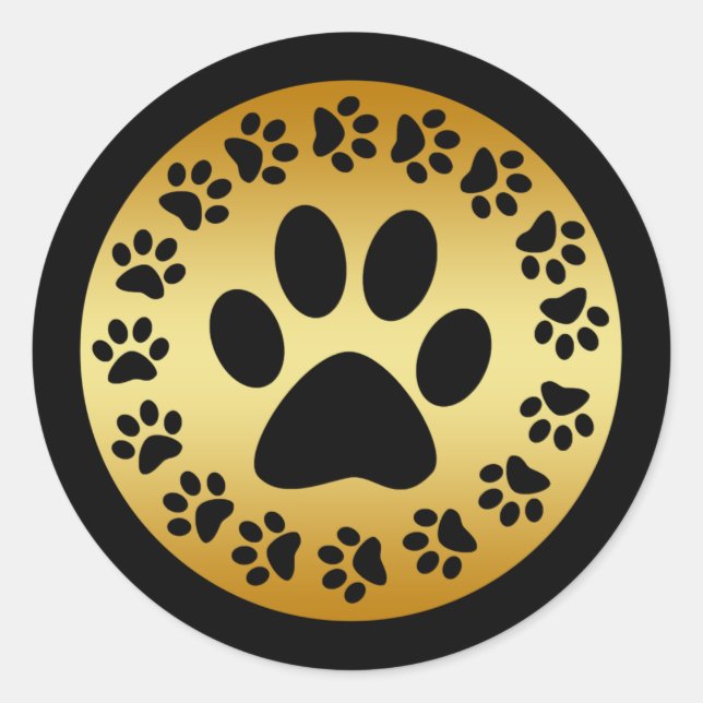 STICKER ROND EMPREINTES DE PATTES NOIRS EN OR (Devant)