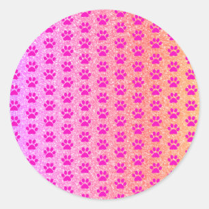 Sticker Rond Empreintes de pattes roses Rose Gold Parties scint