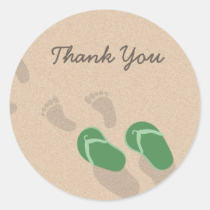 Sticker Rond Empreintes et tongs sur le sable