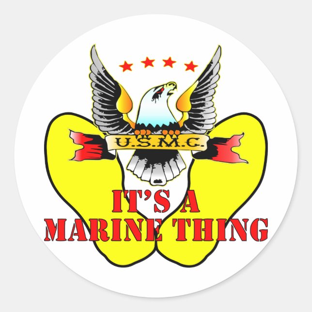 Sticker Rond Empreintes Jaunes USMC C’est une chose marine (Devant)