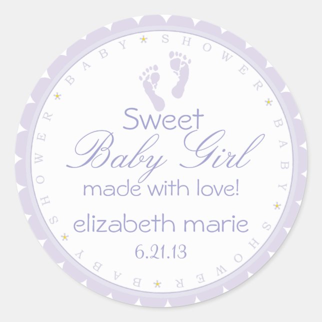 Sticker Rond Empreintes Lavande - Baby shower (Devant)