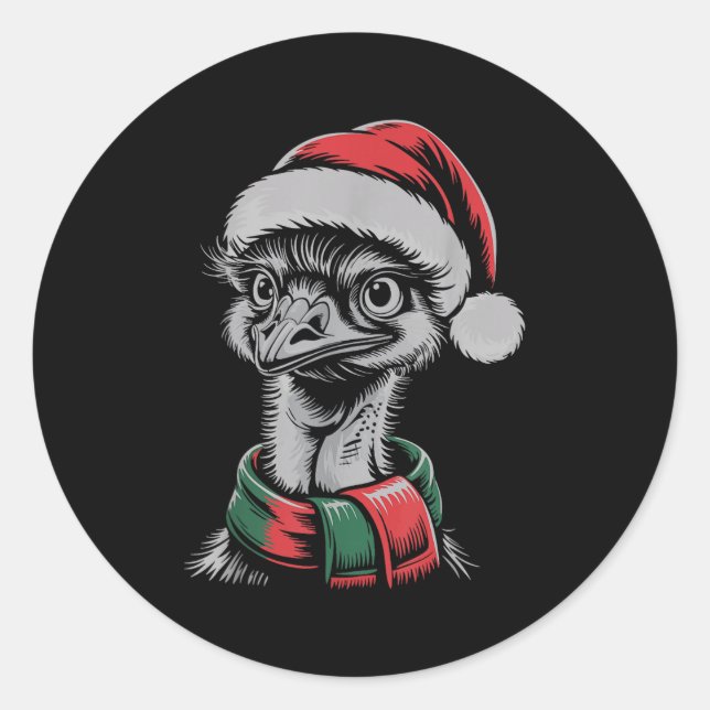 Sticker Rond Emu Xmas Santa Hat F Christmas Costume  (Devant)