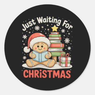 Sticker Rond En Attente De Noël Gingerbread Lire Livre