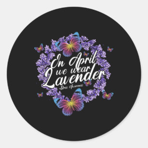 Sticker Rond En Avril Nous Portons Lavender Stress Awareness Mo