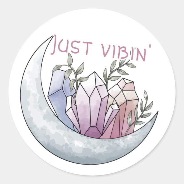 Sticker rond en cristal de lune "Just Vibin" (Devant)