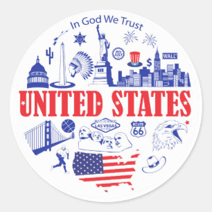 Sticker Rond En Dieu nous faisons confiance - symboles des État