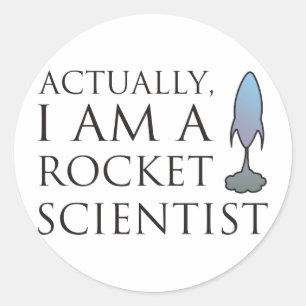 Sticker Rond En fait, je suis un spécialiste des fusées.