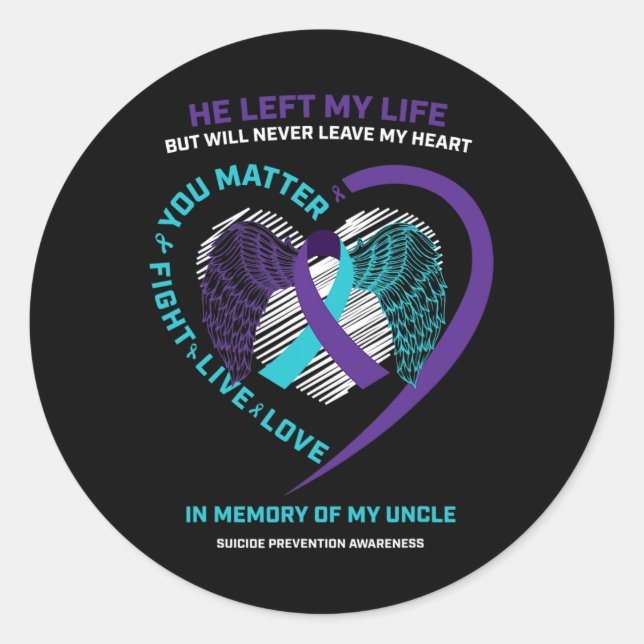Sticker Rond En Mémoire De Mon Oncle Aimant Prévention Du Suici (Devant)