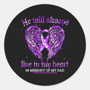 Sticker Rond En Mémoire De Mon Papa Surdose Sensibilisation Ang