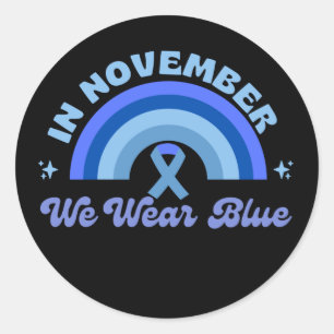 Sticker Rond En Novembre Nous Portons Bleu, Arc En Ciel