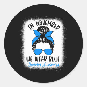 Sticker Rond En Novembre Nous Portons Bleu Diabète Sensibilisat