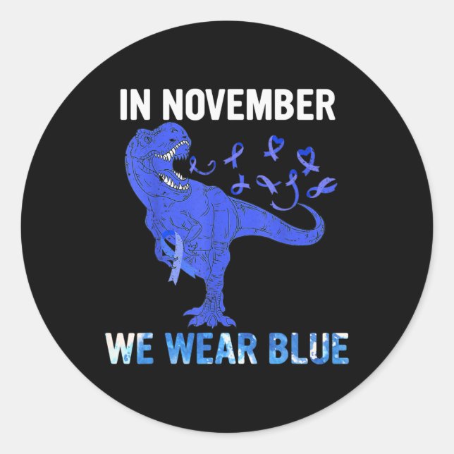 Sticker Rond En Novembre Nous Portons Blue Diabetes Awareness T (Devant)