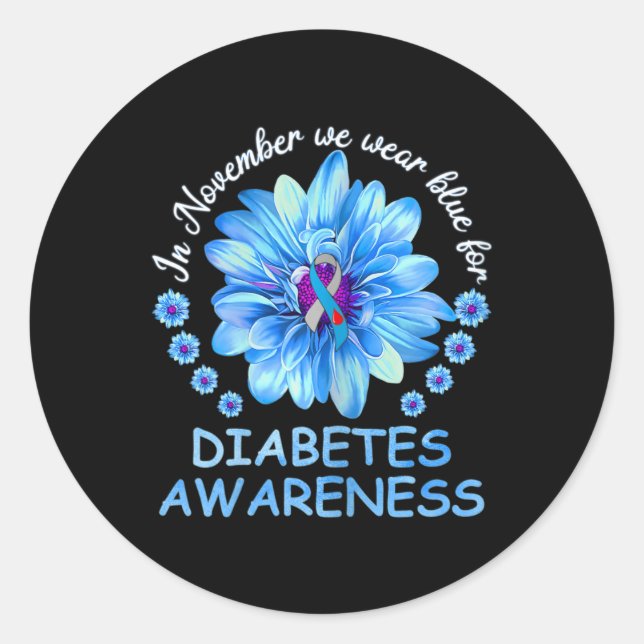 Sticker Rond En Novembre Nous Portons Blue Sunflower Diabetes A (Devant)