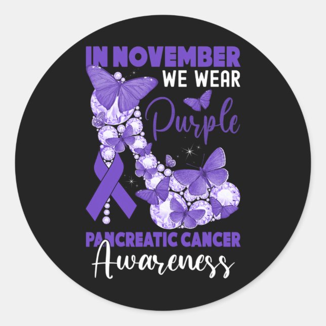 Sticker Rond En Novembre Nous Portons Violet Cancer Pancréatiqu (Devant)