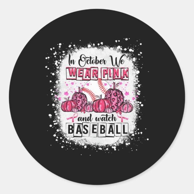 Sticker Rond En Octobre, nous portons le baseball rose Cancer d (Devant)