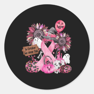 Sticker Rond En Octobre Nous Portons Pink Ribbon Ghost Hallowee