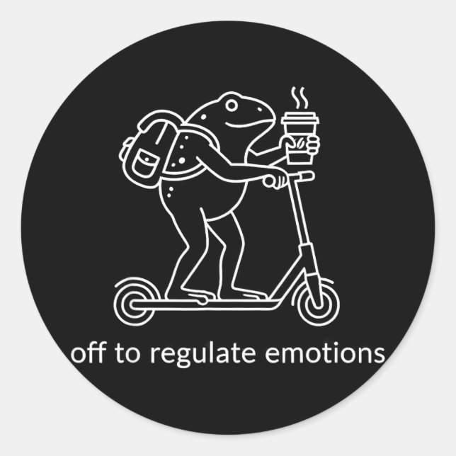 Sticker Rond En route pour réguler les émotions drôle de grenou (Devant)
