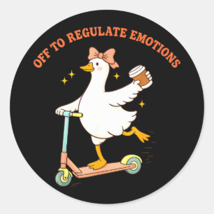 Sticker Rond En route pour réguler les émotions drôle d'oie sco