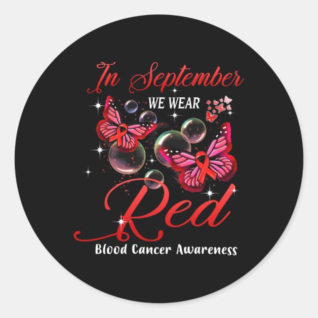 Sticker Rond En Septembre Nous Portons Le Papillon Rouge Cancer (Devant)
