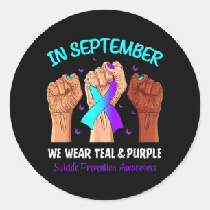 Sticker Rond En Septembre Nous Portons Le Ruban Violet Sarcelle