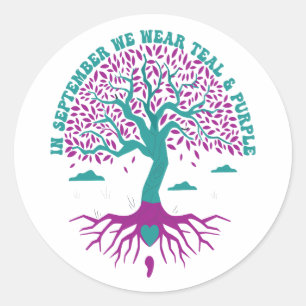 Sticker Rond En Septembre Nous Portons Turquoise Et Violette Sa