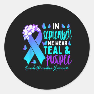 Sticker Rond En Septembre Nous Portons Turquoise Ribbon Suicide