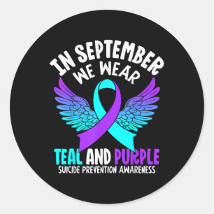Sticker Rond En Septembre Nous Portons Turquoise Ribbon Suicide