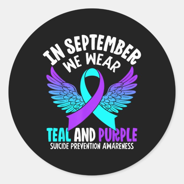 Sticker Rond En Septembre Nous Portons Turquoise Ribbon Suicide (Devant)