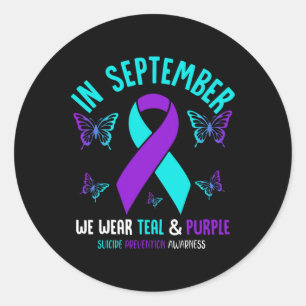 Sticker Rond En Septembre Nous Portons Turquoise Ribbon Suicide